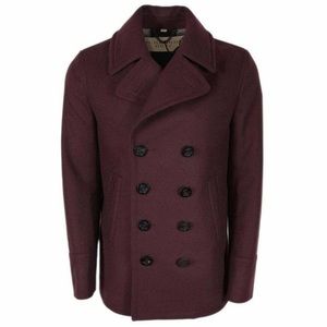 Burberry Brit Burgundy Eckford Wool Double Breasted PeaCoat